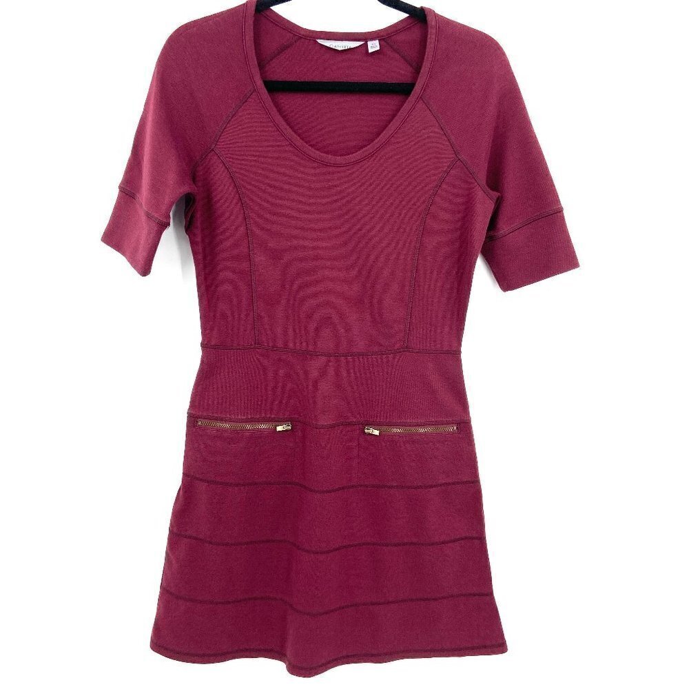 ATHLETA Strata Burgundy Fit & Flare Short Sleeve Stretch Mini Dress Size XS